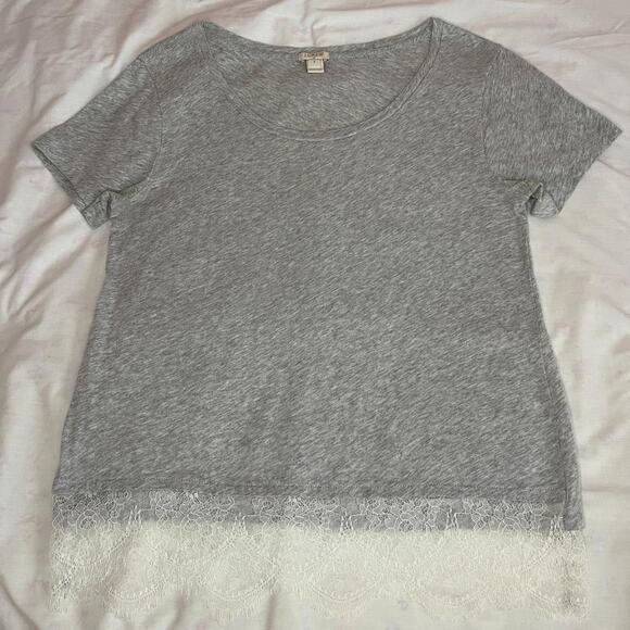 J.Crew Lace Bottom Tee Gray Womens S - Picture 2 of 7